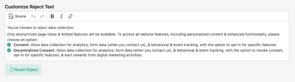 Customize Reject Text