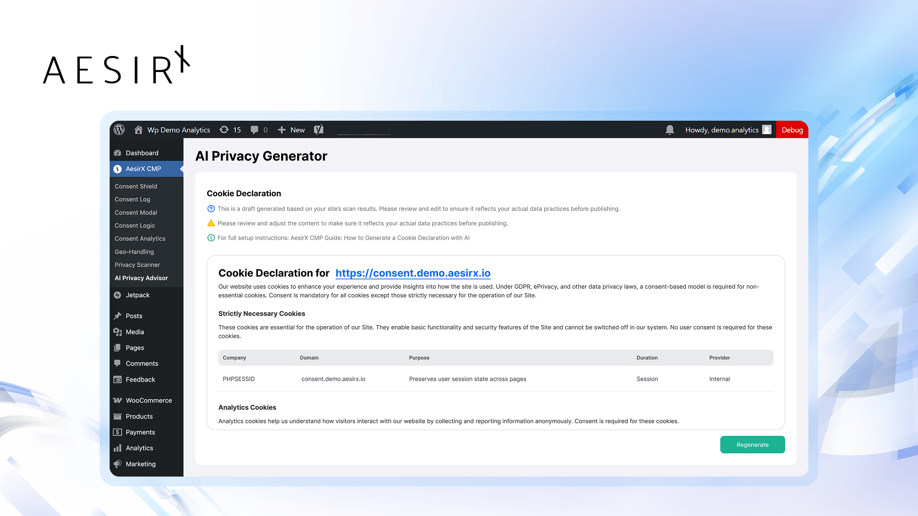 aesirx cmp cooke declaration generator