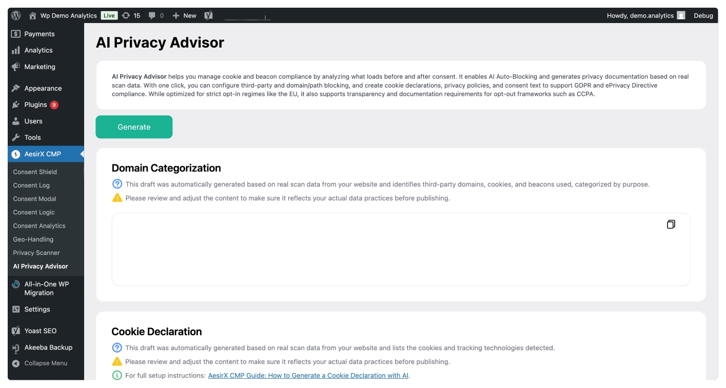 Using AI Privacy Advisor to Update Text
