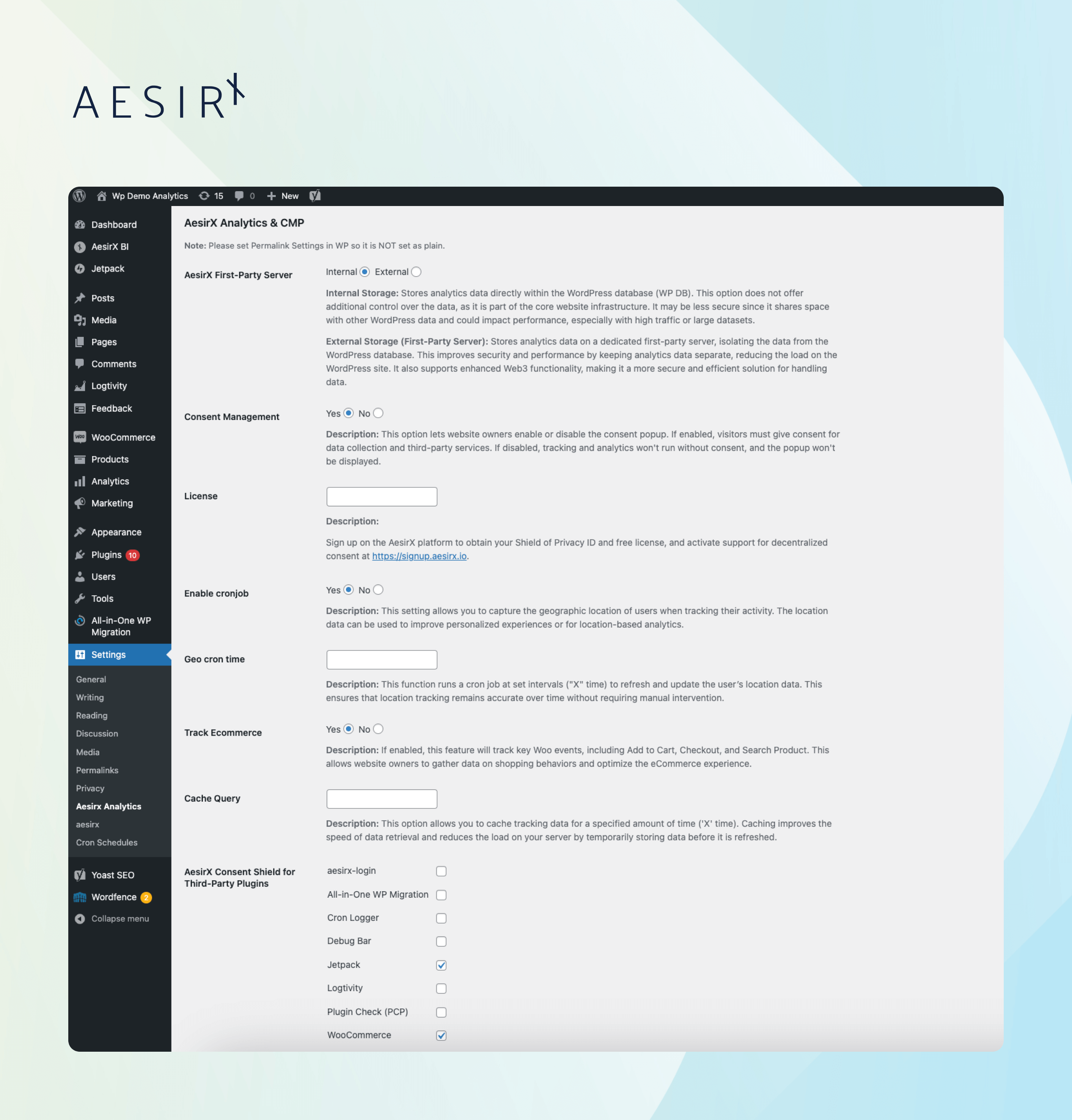 configure aesirx analytics and cmp