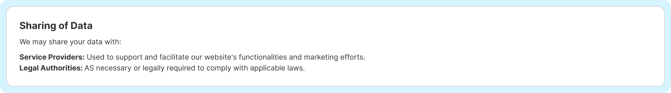 how to write a privacy policy sharing of data section