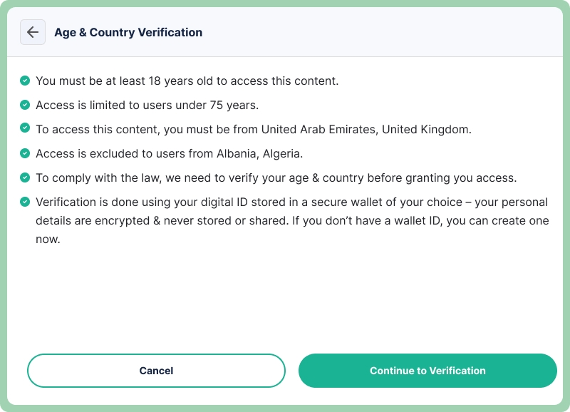 AesirX CMP Website banner message an example of the possible options