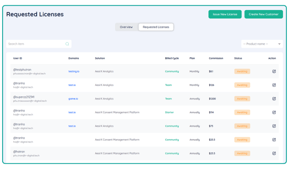 the requested licenses tab pipeline and pending revenue