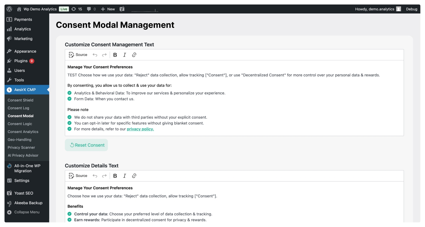 step 3 access the consent modal settings