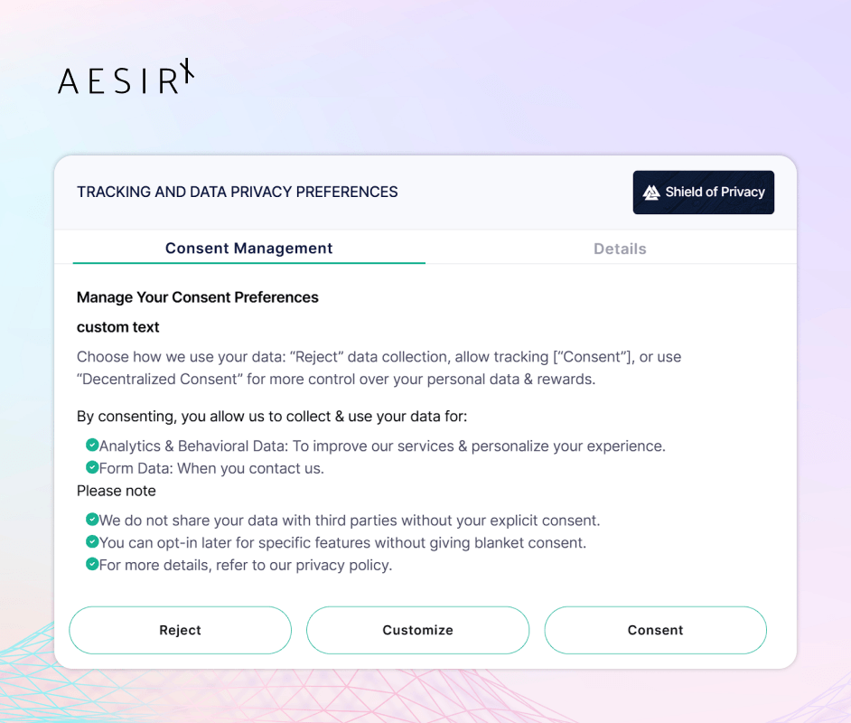 the new consent modal with customize option