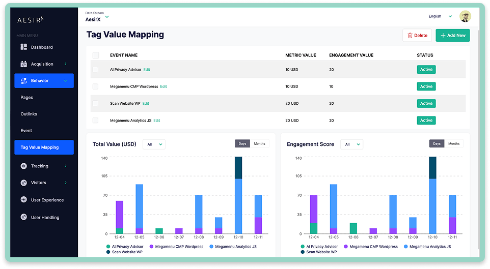 tag event value mapping
