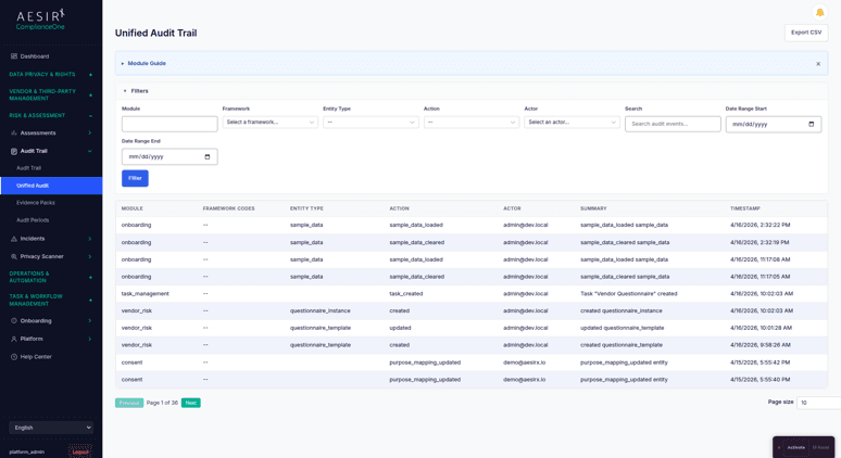Centralized Audit Log with Immutable Records